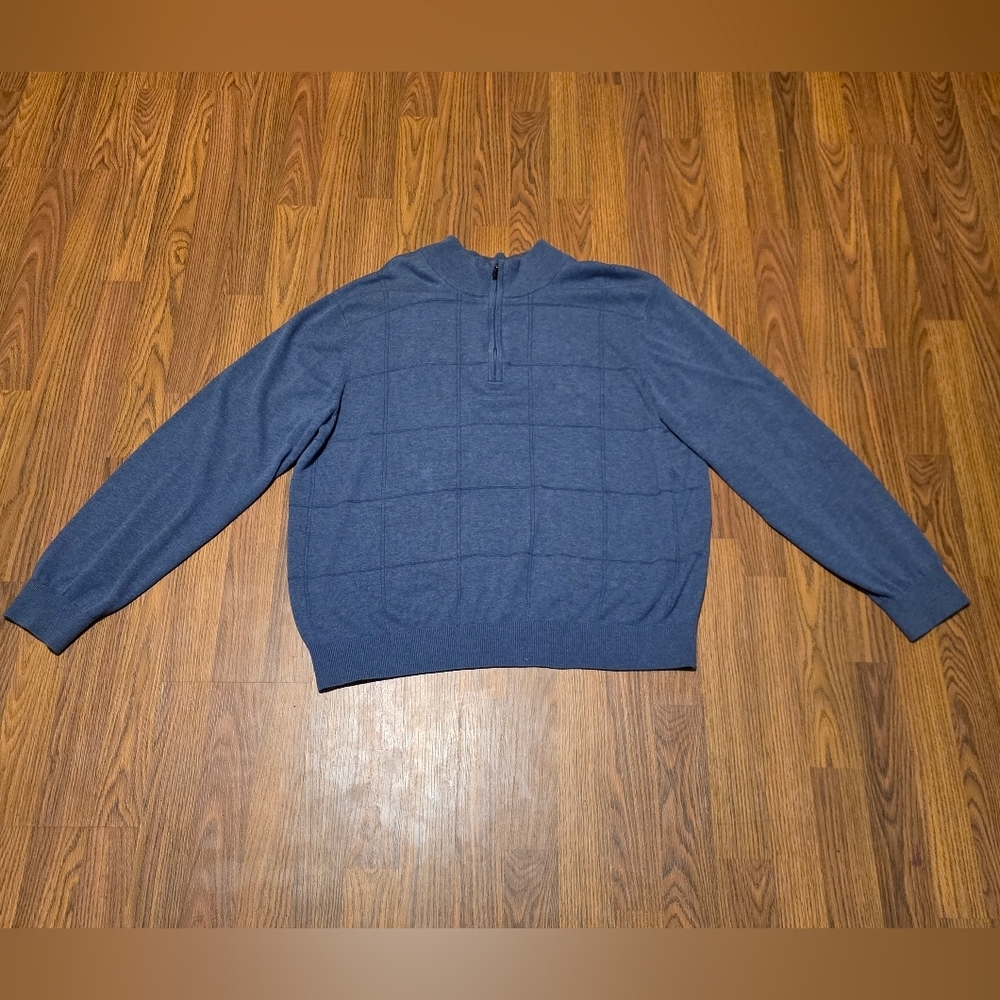 Van Heusen XXL Blue Quarter Zip Pullover Sweater Men’s Windowpane Textured C75